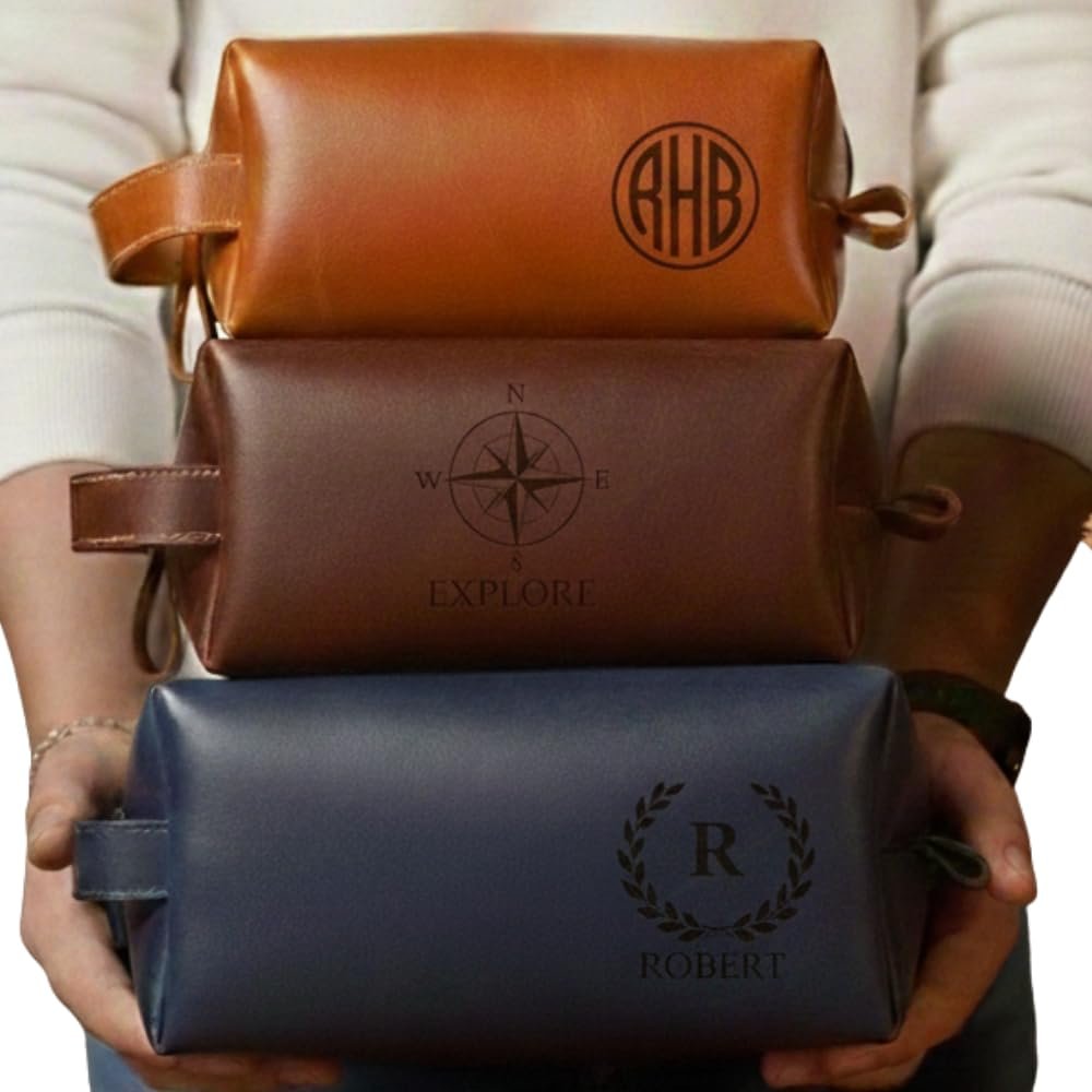 HARDISTON Personalized Genuine Leather Toiletry Bag for Men  Handcrafted Custom Dopp Kit with Engraved Monogram, Travel Shaving Bag Gift for Dad, Husband, Boyfriend, Groomsmen