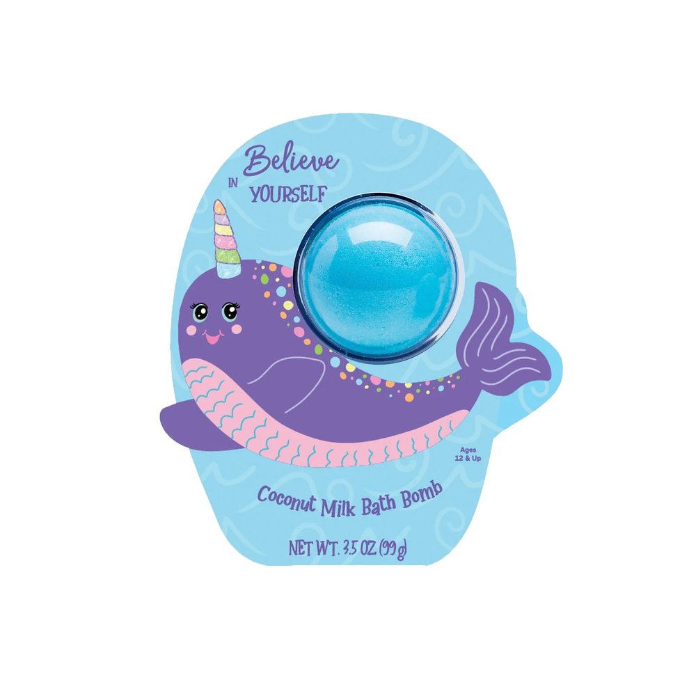 Cait + Co Relaxing Bath Bomb Giftable, 3.5 Ounce Coconut Milk Recipe, Apple Blossom and Tangerine Scent, Narwal