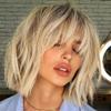 oulaer Ashy Blonde Ombre Human Hair Wig With Bang 1B613 Color Natural Wave Short Bob Wigs 13x6 HD Transparent Lace Frontal Wig Pre Plucked Brazilian Hair Bleached Knots 150% Density 8Inch view 1