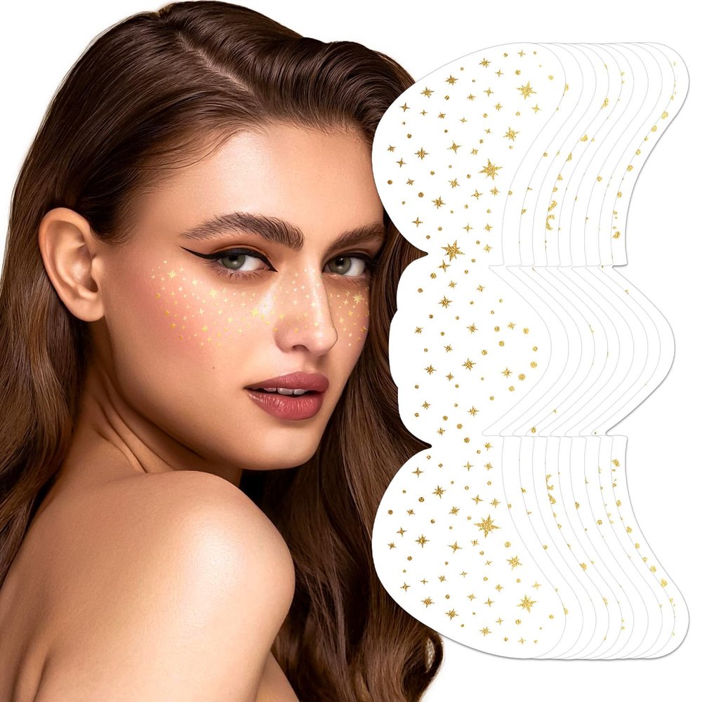 10 PCS Gold Glitter Freckles Face Tattoo Sparkles Makeup Patches Stickers for Women Girls Fairy Rave Festival Trinkets Accessories