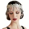 1920s Flapper Headpiece, Roaring 20s Beaded Headband, Great Gatsby Headband Chain for Women Vintage Hair Accessory (HD6092white) view 2