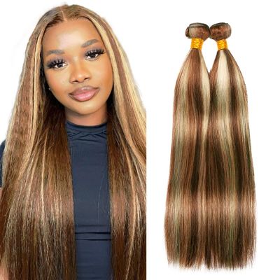 Blonde Human Hair Bundles Straight Bundles 20 22 Inch Unprocessed Brazilian Virgin Remy Hair 2 Bundle P30/613 Highlight Brown Straight Human Hair Extensions 100g/PC