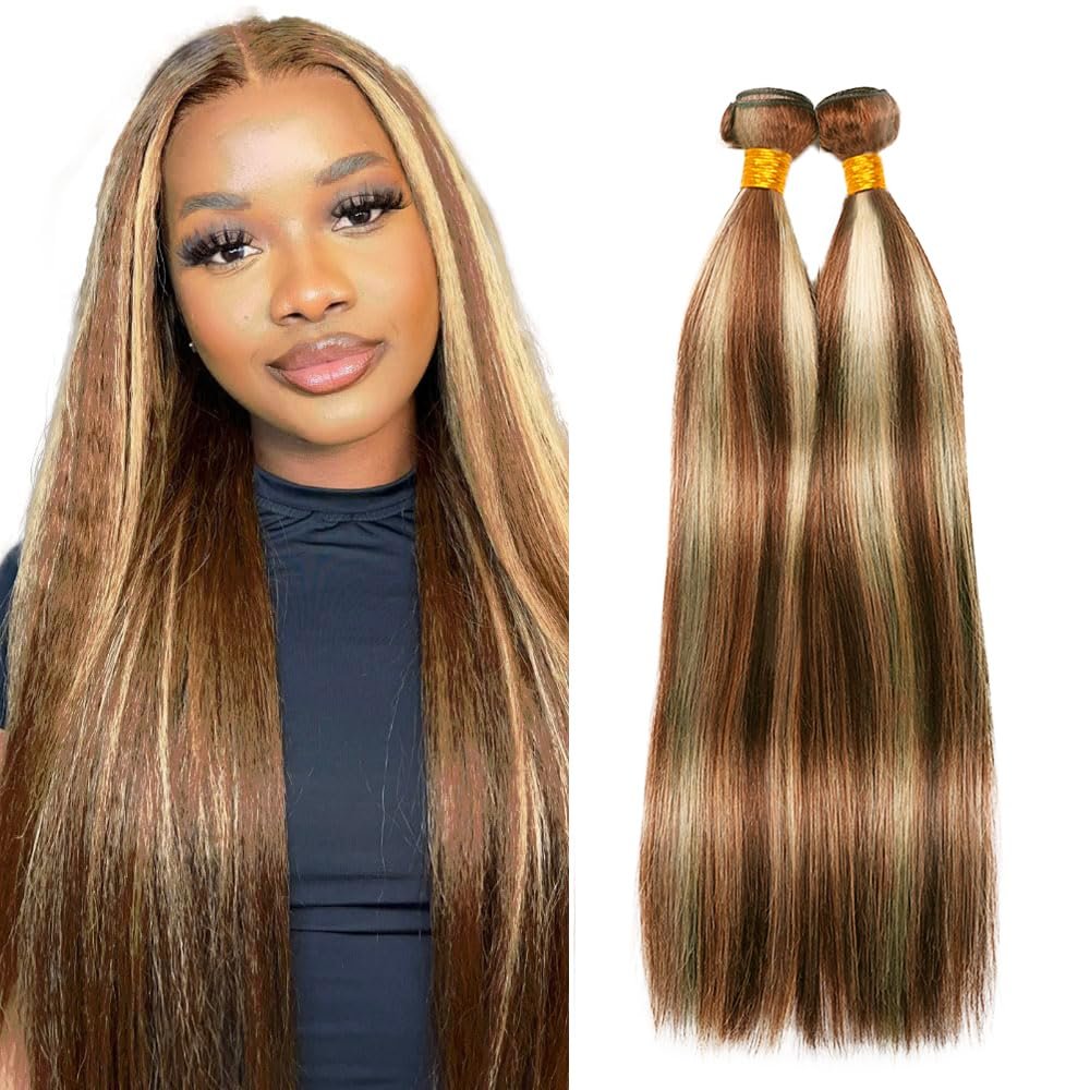 Blonde Human Hair Bundles Straight Bundles 20 22 Inch Unprocessed Brazilian Virgin Remy Hair 2 Bundle P30/613 Highlight Brown Straight Human Hair Extensions 100g/PC