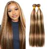 Blonde Human Hair Bundles Straight Bundles 20 22 Inch Unprocessed Brazilian Virgin Remy Hair 2 Bundle P30/613 Highlight Brown Straight Human Hair Extensions 100g/PC view 1