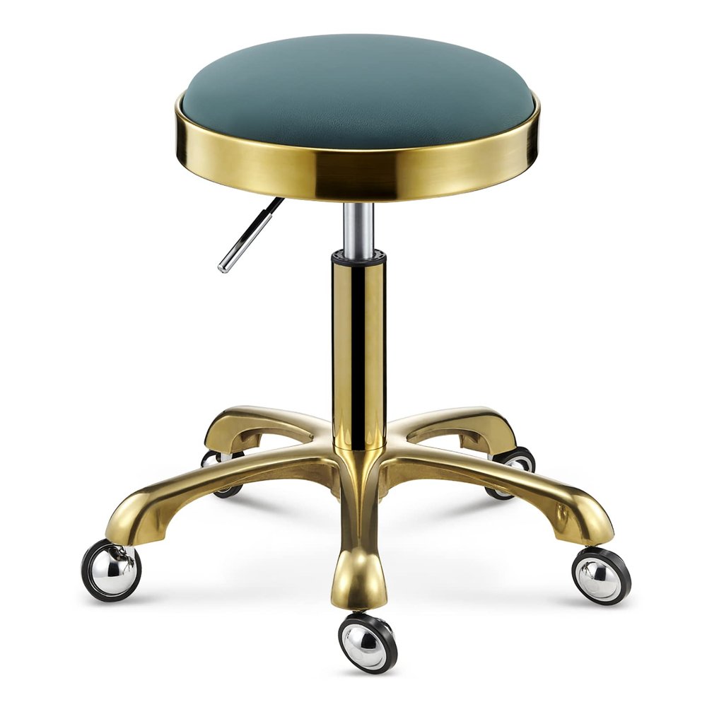 JKSVTF Swivel Round Rolling Stool with 5 Wheels Seat Cushion PU Leather Heavy Duty Salon Massage Work Chair Hydraulic Gas Lift Stools Adjustable Height 17.7-22.8in for Tattoo (Green)