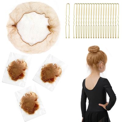 80Pcs Hair Nets for Dance Buns Nets for Ballet Girls Invisible Hair Nets, Hair Pins & Bun Covers for Secure Dance Styles 30Pcs 12Inch Light Brown Nets and 50Pcs Pins Ballet Bun Kit