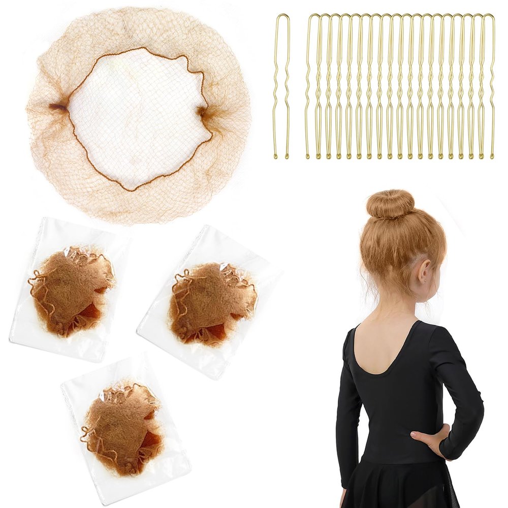 80Pcs Hair Nets for Dance Buns Nets for Ballet Girls Invisible Hair Nets, Hair Pins & Bun Covers for Secure Dance Styles 30Pcs 12Inch Light Brown Nets and 50Pcs Pins Ballet Bun Kit