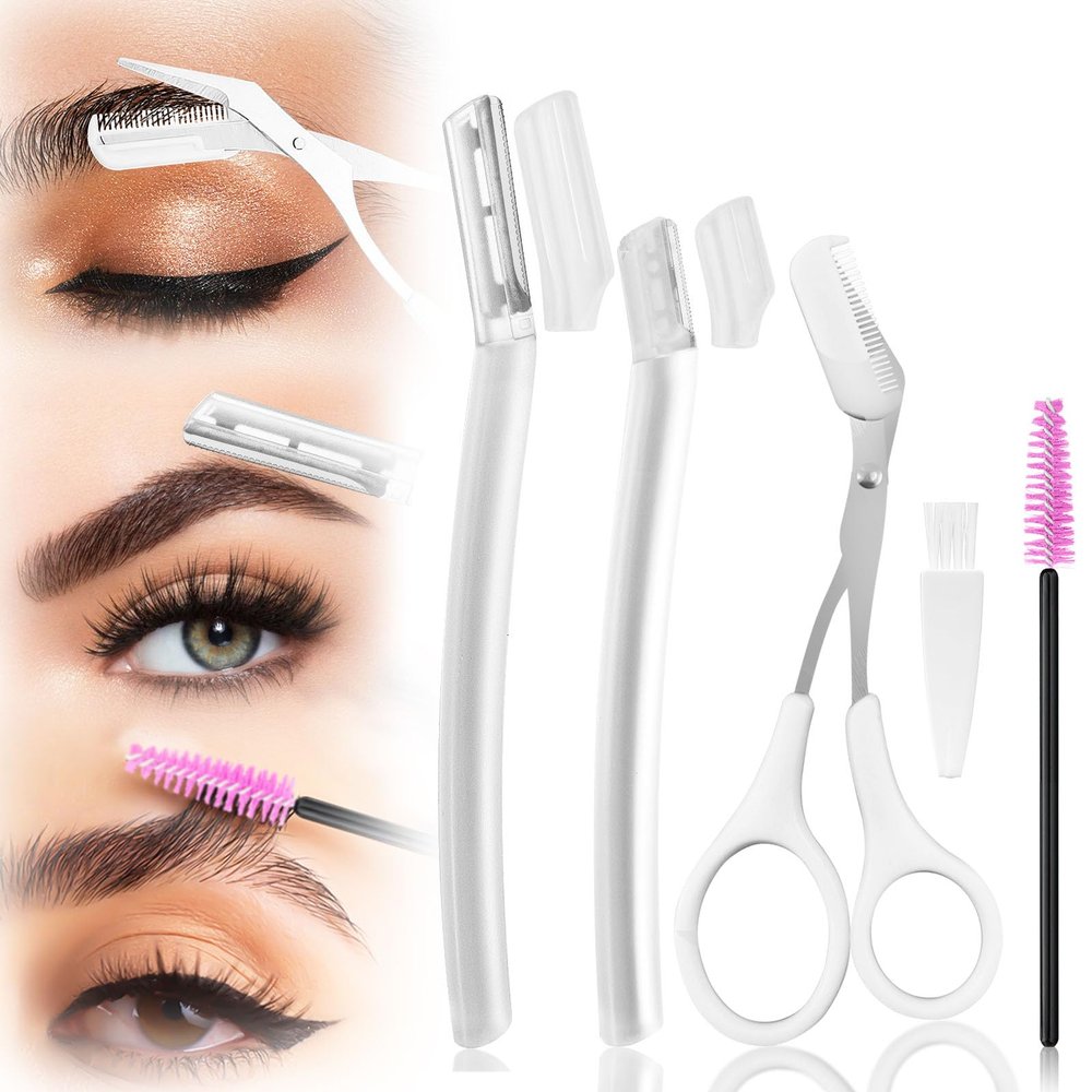 Tokusatsu 5 in 1 Eyebrow Trimming & Shaping Kit with Scissors, Razor, Spoolie & Cleaning Brush - Men/Women - White