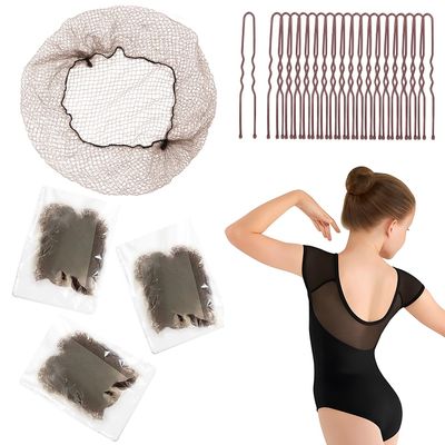 80Pcs Brown Hair Nets for Buns-Invisible Hairnets for Dance Buns with Bobby Pins 30Pcs 12Inch Brown Nets and 50Pcs Pins Ballet Bun Kit -Perfect for Dance & Secure Bun Covers for Women & Girls