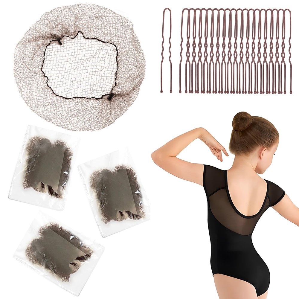 80Pcs Brown Hair Nets for Buns-Invisible Hairnets for Dance Buns with Bobby Pins 30Pcs 12Inch Brown Nets and 50Pcs Pins Ballet Bun Kit -Perfect for Dance & Secure Bun Covers for Women & Girls