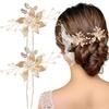 2 PCS Gold Bride Wedding Headpiece,Crystal Pearl Hair Pins Accessories,Vintage Golden Leaf Hairpin,Bridal Hair Clips for Women and Girls (Gold) view 1