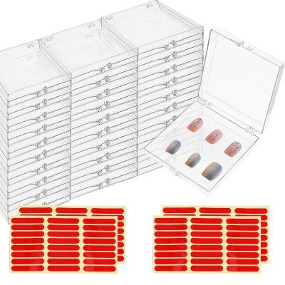 30 Pcs Press On Nail Packaging Box with 60 Pcs Adhesive Double Sided Tape Artificial Nail Display Storage Box Acrylic Nail Display Box Nail Box Organizer Case for Nail Salon