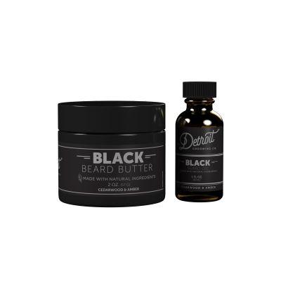 Detroit Grooming Co. Beard Oil & Beard Butter Bundle Black (Cedarwood & Amber Scent) Beard Hydration Set with Vitamin E & Sunflower Oil