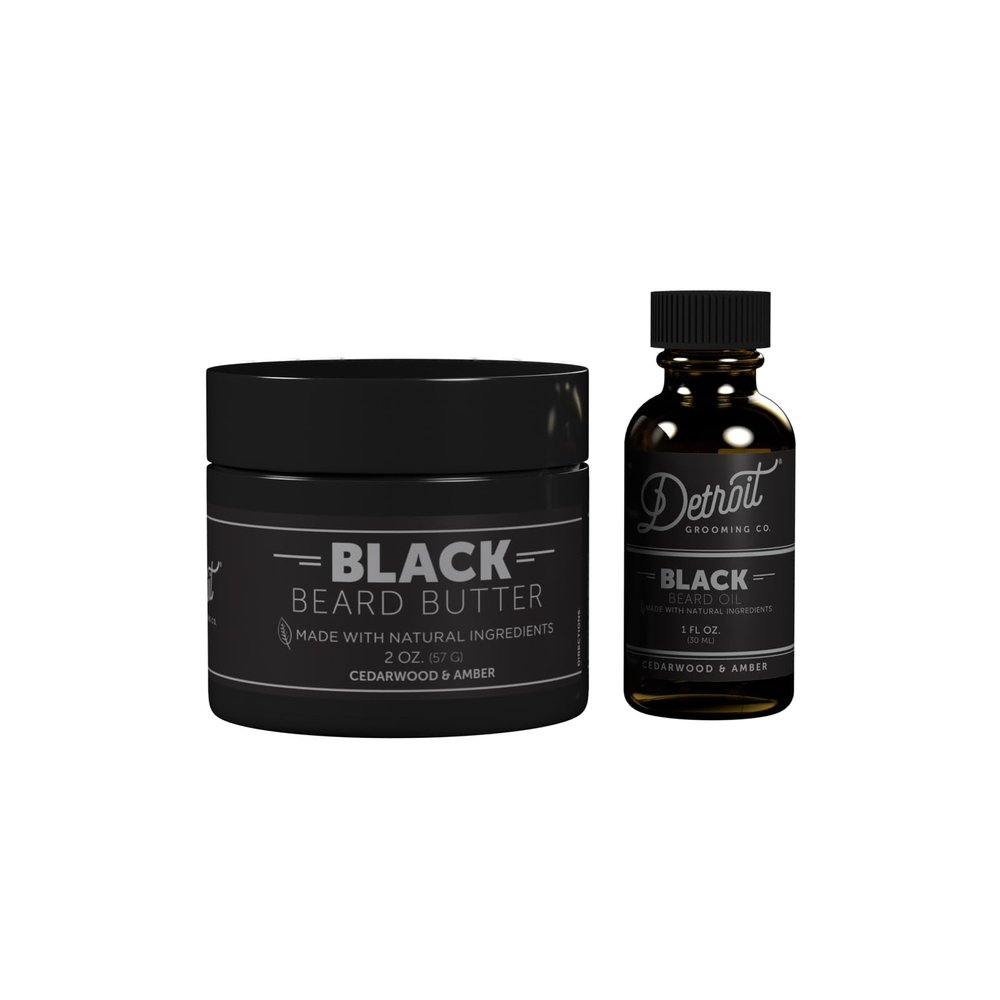 Detroit Grooming Co. Beard Oil & Beard Butter Bundle  Black (Cedarwood & Amber Scent)  Beard Hydration Set with Vitamin E & Sunflower Oil