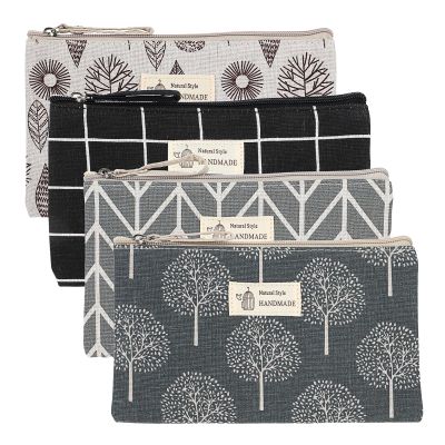 4 Pcs Canvas Cosmetic Bags Cosmetic Pouches with Zipper Makeup Bag Multi-Function Canvas Travel Pouch Vacation Travel Toiletry Bag for Women Girls, 4 Patterns