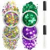 Allstarry Mardi Gras Face Glitter, 4 Colors Chunky Body Glitters Purple Green Gold Face Glitter Eyeshadow Makeup Hair and Eye Glitter Mardi Gras Accessories for Women Mask Balls Street Parties view 1