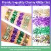 Allstarry Mardi Gras Face Glitter, 4 Colors Chunky Body Glitters Purple Green Gold Face Glitter Eyeshadow Makeup Hair and Eye Glitter Mardi Gras Accessories for Women Mask Balls Street Parties view 2