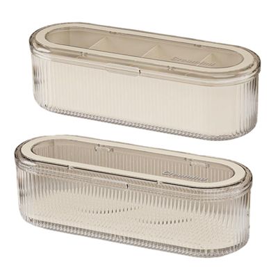 2PCS Makeup Sponge Holder with 4 Compartment, Clear Makeup Brush Holder with Lid, Cosmetics Organizer for Vanity, Bathroom, Bedroom Makeup Brush Holder with Lid Makeup Brushes Organizer Makeup Brush H