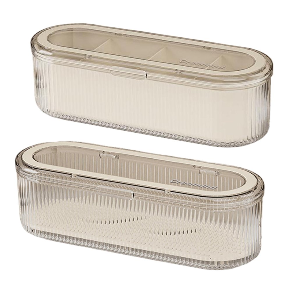 2PCS Makeup Sponge Holder with 4 Compartment, Clear Makeup Brush Holder with Lid, Cosmetics Organizer for Vanity, Bathroom, Bedroom Makeup Brush Holder with Lid Makeup Brushes Organizer Makeup Brush H