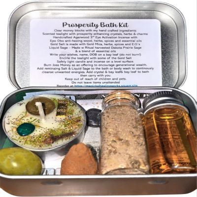 Serious Money Magick Bath & Shower Ritual & Spell Kit | Sage Florida Water & Gold Herbal Salts | White Magic | Handmade Oud Uncrossing Incense (Green - Prosperity - Heart & Solar Plexus Chakras)