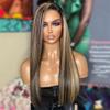 Brazilian Straight Remy Hair Glueless Wigs Highlight 1b/27 Color Human Hair Wig 13x6 HD Transparent Lace Front Wig Honey Blonde Human Hair Wigs 150% Density Natural Hairline 22inch view 3