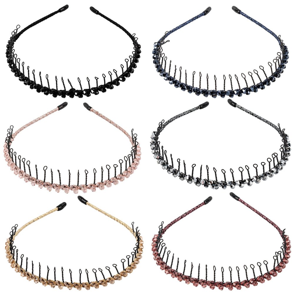 Framendino, 6 Pack Metal Head Bands Crystal Headband Teeth Comb Hairbands Hair Hoop Rhinestone for Women Accessories
