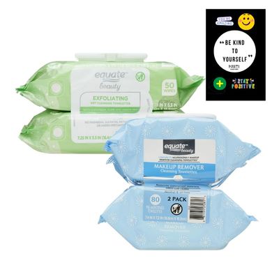 Equate Beauty Makeup Remover Cleansing Towelettes, 80 Count, Equate Exfoliating Wet Cleansing Makeup Remover Facial Wipe, Twin Pack, 100 Count Maker Explorador Private Label