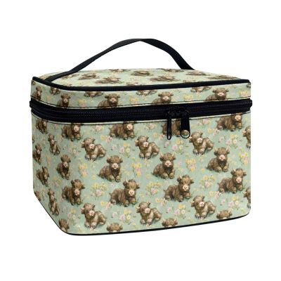 Poetesant Cosmetic Pouch for Women Cute Yak Print Makeup Bags Large Capacity Travel Make Up Case Organizer with Handle Floral Print Toiletry Bag Portable Travel Pouch