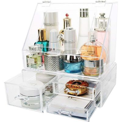 A1DFDFGOQSFG Net Red Dustproof Cosmetics Storage Box Desktop Racks Lipstick Skin Care Products Acrylic Transparent Dressing Table Finishing Box [Extra Money] Dust Flip Box