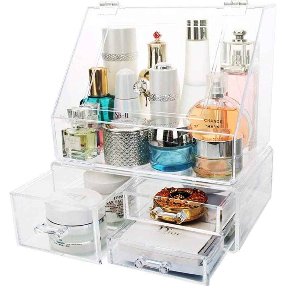 A1DFDFGOQSFG Net Red Dustproof Cosmetics Storage Box Desktop Racks Lipstick Skin Care Products Acrylic Transparent Dressing Table Finishing Box [Extra Money] Dust Flip Box