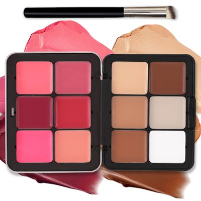AOAZXBB 12 Colors Cream Blush Palette Cream Concealer Foundation Palette,Natural Matte Face Makeup Palette with Brush