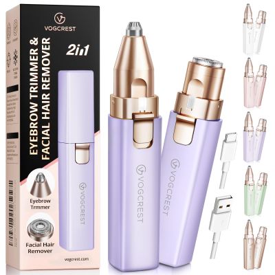 Rechargeable Facial Hair Remover for Women: 2 in 1 Electric Eyebrow and Facial Hair Remover - Suitable for Middle-aged Womens Eyebrow, Chin, and Cheek Trimming - with Built-in LED Light(Purple)