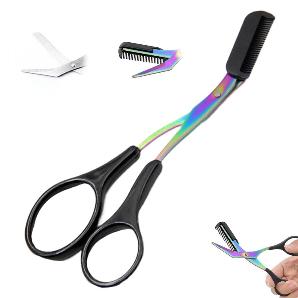 2025 New Eyebrow Scissors with Comb, Non-Slip Stainless Steel Eyebrow Trimmer - Black