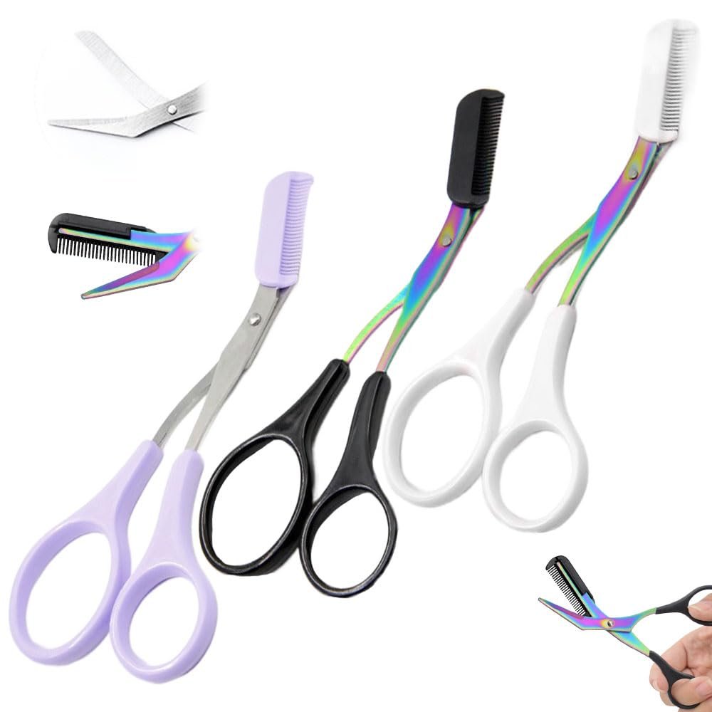 New Eyebrow Scissors with Comb, Non-Slip Stainless Steel Trimmer, 3Pcs