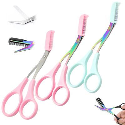 Eyebrow Trimmer Scissor, 2025 New Scissors With Comb, Non-Slip Stainless Steel Trimming Scissors, Hair Removal Cutter Makeup Tool for Women Men (3Pcs)