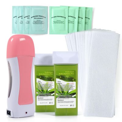 Roller Waxing Kit for Sensitive Skin Aloe roll on wax cartridge warmer for arms legs and larger areas of the body hair removal at home waxing kit for women and men
