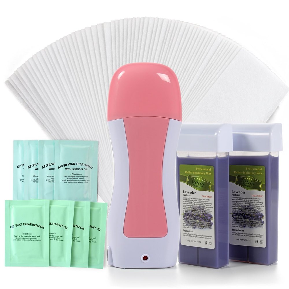 Roll on Wax Kit Hair Removal Wax Warmer Portable Wax Heater Kit for Hair Removal Depilatory Soft Wax Roller Kit for Women Men Home Waxing Machine Kit for Sensitive Skin