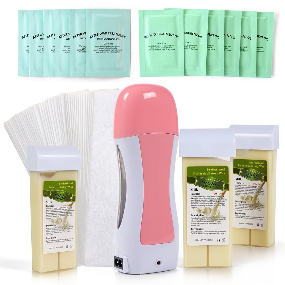 Roller Waxing Kit for Sensitive Skin Milk roll on wax cartridge warmer for arms legs and larger areas of the body hair removal at home waxing kit for women and men