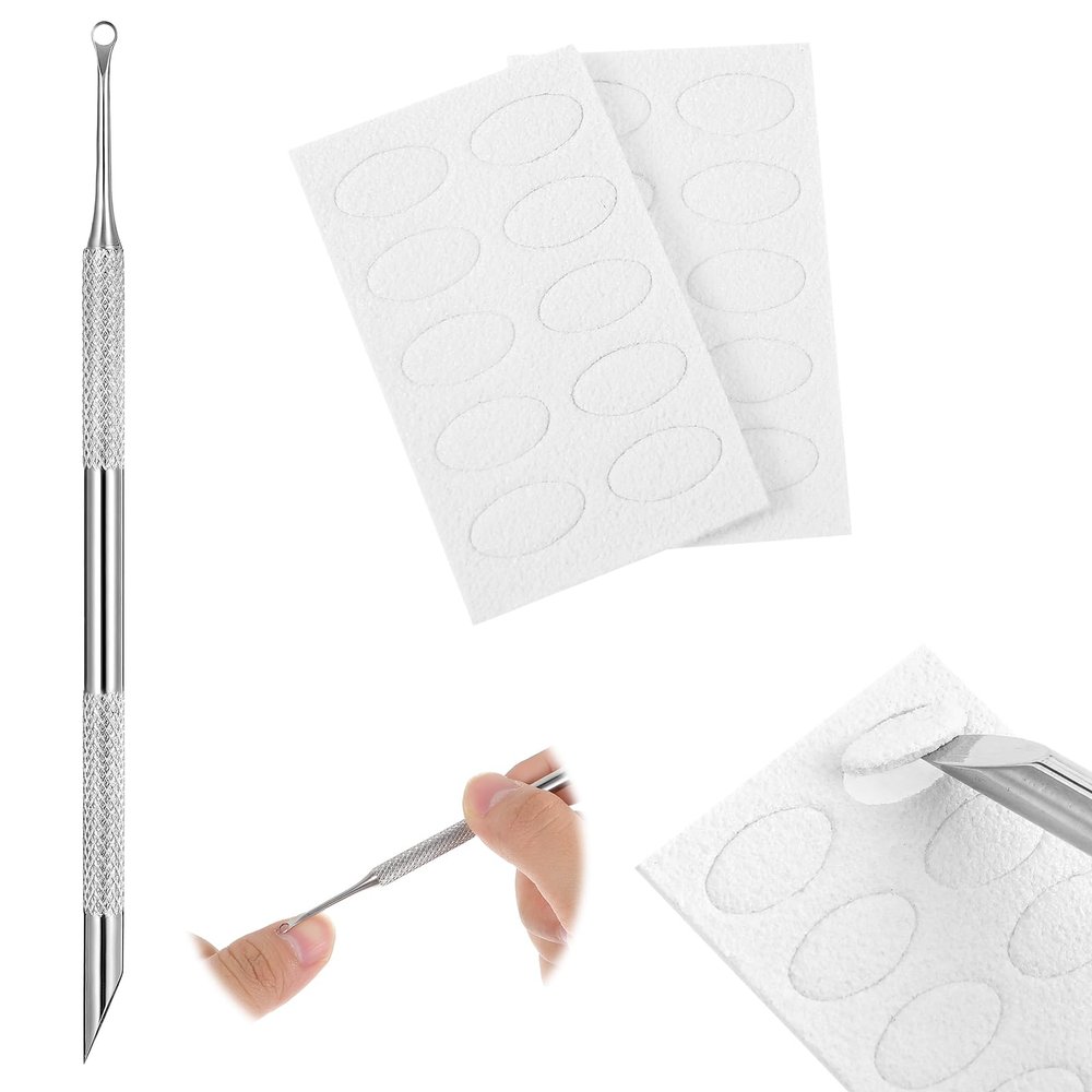 AOZUO Cuticle Pusher and Cutter Remover, Professional Dual-Ended Stainless Steel Nail Cleaner with 20 Pcs Grit Sandpaper Sheets Nail Care Polish Tool for Manicure Pedicure Nail Art