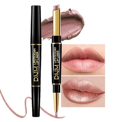 HHLTOH 2-in-1 Brown Lip Liner & Lipstick Set Kit for Women, Metallic Lips Kit with Lip Liner Lip Stains Long Lasting Waterproof 24 Hour Lipstick and Lip Liners Combo Lipliners Pencil Set 18