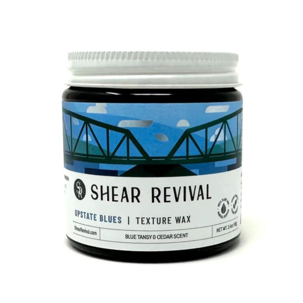 Shear Revival Upstate Blues Texture Wax Pomade for Men & Women - Vegan, Strong Hold, Neutral Finish for All Hair Types, 100% All Natural Ingredients, Blue Tansy & Cedarwood Scent, 3.4oz