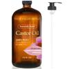Essentially KateS Castor Oil 16 Fl Oz (Glass Bottle) - Camelia Japonica + Rosemary - A Huge Glass Bottle with a Pump - 100% Pure and Natural, Cold Pressed, and Hexane-Free - Hair, Body view 1
