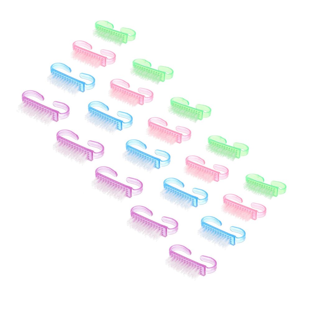 BIUDECO 20pcs Nail Double Sided Brush Manicure Cleaning Brush Plastic Bristles Sheep Horn Shape Nail Art Dust for Scrubbing Exfoliating Random Color
