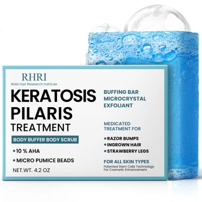 Body Soap for Keratosis Pilaris | Exfoliating Soap Scrub with 10% AHA & Micro Pumice Beads | Buffingbar for Smooth Skin, Strawberry Legs, Ingrown Hair & Razor Bumps | Bar Soap for Men and Women 4.2 oz