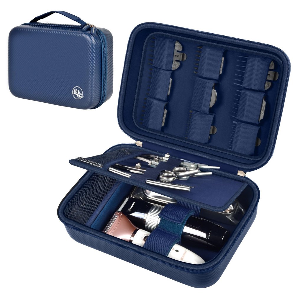 Boobowl Barber Accessories Bag for Clippers and Supplies, Mens Hair Trimmers Box, Portable Clipper Storage Holder for Hair Cutting, Guard Grooming Kit and Barbers Supplies (Bag Only)- Dark Blue