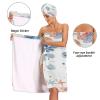Bulletgxll Watercolor Turtle Women's Shower Wrap Towel Set of 3 Adjustable Spa Body Wrap Super Absorbent Bathrobe with Hair Towel & Headband view 4