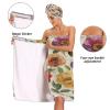 Bulletgxll Watercolor Flowers Women's Shower Wrap Towel Set of 3 Adjustable Spa Body Wrap Super Absorbent Bathrobe with Hair Towel & Headband view 4