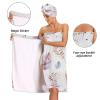 Bulletgxll Watercolor Feathers Women's Shower Wrap Towel Set of 3 Adjustable Spa Body Wrap Super Absorbent Bathrobe with Hair Towel & Headband view 4