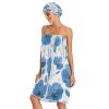 Bulletgxll Blue Flowers Women's Shower Wrap Towel Set of 3 Adjustable Spa Body Wrap Super Absorbent Bathrobe with Hair Towel & Headband view 3