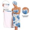 Bulletgxll Blue Flowers Women's Shower Wrap Towel Set of 3 Adjustable Spa Body Wrap Super Absorbent Bathrobe with Hair Towel & Headband view 4